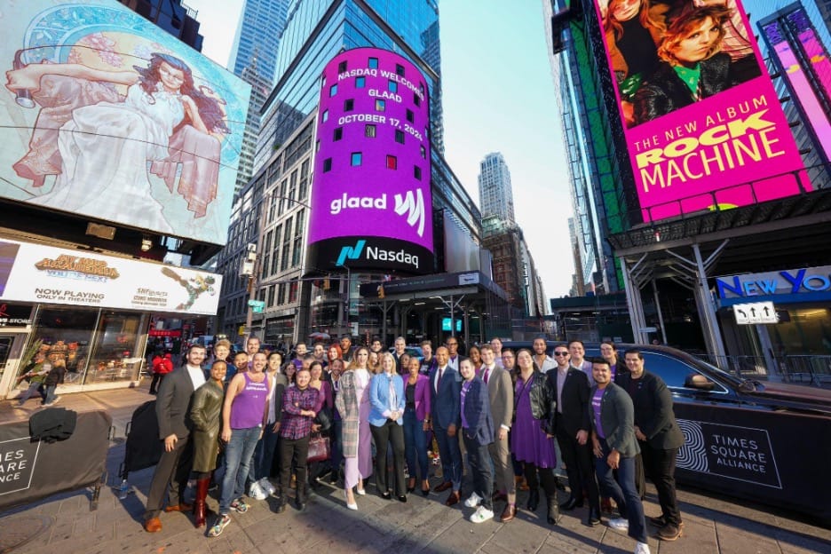 Spirit Day 2024: GLAAD at the Nasdaq Opening Bell Ceremony Credit: Nasdaq, Inc. | GLAAD Spirit Day 2024: GLAAD at the Nasdaq Opening Bell Ceremony Credit: Nasdaq, Inc.